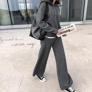 Hoodie & Pants Knit Lounge Set Charcoal Gray - One Size