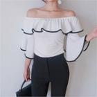 Off-shoulder Contrast-trim Blouse