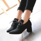 Faux Suede Pointed Toe Block Heel Oxford Ankle Boots