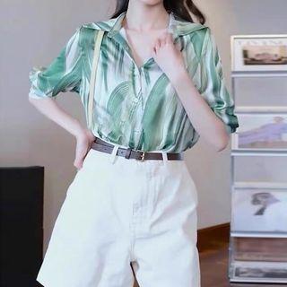 Short-sleeve Print Shirt / Wide Leg Shorts / Belt / Set