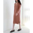 V-neck Wool Blend Knit Midi Dress
