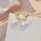 Alloy Faux Pearl Heart Dangle Earring 1 Pair - E2075 - Silver - Love Heart & Faux Pearl - One Size