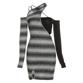 Mock Two-piece Striped Long-sleeve Mini Bodycon Dress