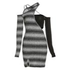 Mock Two-piece Striped Long-sleeve Mini Bodycon Dress