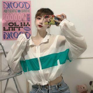 Two-tone Cropped Zip Jacket White - One Size