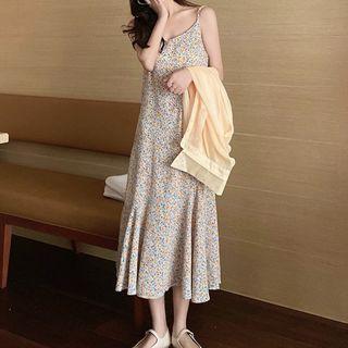 Sheer Shirt / Spaghetti Strap Floral Print Dress