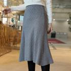Flared Rib-knit Midi Skirt