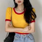 Color-block Trim Crewneck Short-sleeve T-shirt
