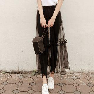 Plain Mesh Midi Skirt