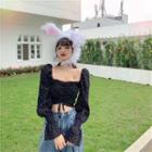 Lace Up Floral Chiffon Top As Shown In Figure - One Size