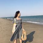 Ruffled Short-sleeve Midi A-line Dress