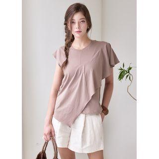 Plain Asymmetric Ruffled T-shirt
