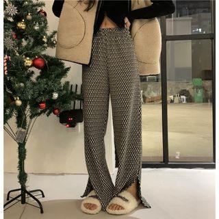 High Waist Pattern Slit Pants Black - One Size