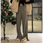High Waist Pattern Slit Pants Black - One Size
