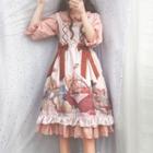 Set: Elbow-sleeve Print A-line Lolita Dress + Elbow-sleeve Dress