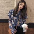 Floral Long-sleeve Shirt Blue - One Size