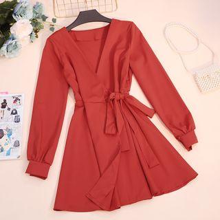 Long-sleeve Wrap Mini A-line Dress