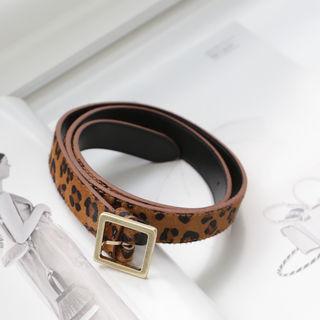 Square-buckle Leopard Genuine-leather Belt Leopard - One Size
