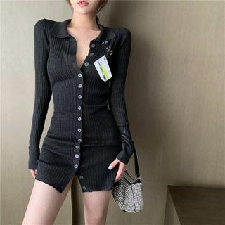 Long-sleeve Backless Sheath Dress Black - One Size