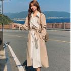 Double Breasted Two Tone Long Trench Coat