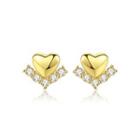 Sterling Silver Plated Gold Simple Fashion Heart-shaped Stud Earrings With Cubic Zirconia Golden - One Size