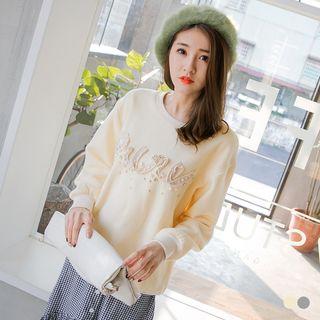Fleece Lined Pearl Decor Sweatshirt