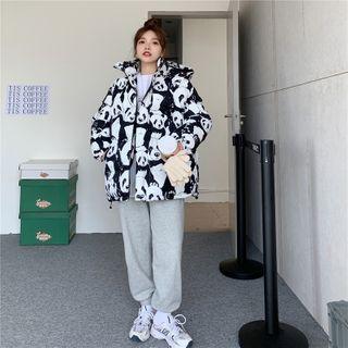 Panda Print Hooded Zip Jacket Black & White - One Size