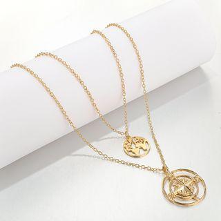 Alloy Compass & World Map Pendant Layered Necklace C13310 - One Size