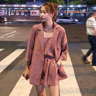 Set: Camisole Top + Wide Leg Shorts + Double-breasted Blazer