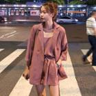 Set: Camisole Top + Wide Leg Shorts + Double-breasted Blazer