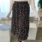 Band-waist Pleated Pattern Long Skirt