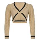Contrast Trim Cable Knit Cropped Sweater