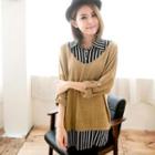 Inset Striped Shirt Knit Top
