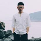 Elbow-sleeve Notched-neck Shirt