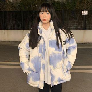 Tie-dye Print Padded Jacket White & Blue - One Size