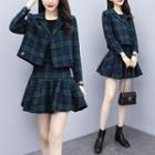 Set: Plaid Crop Blazer + A-line Skirt