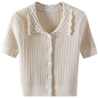 Short-sleeve Cropped Cardigan Almond - One Size