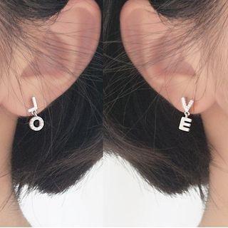 Sterling Silver Lettering Drop Earring 1 Pair - Asymmetric - Silver - One Size