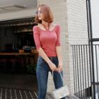 Halter-strap Elbow-sleeve Slim-fit Top