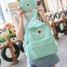 Set: Flower Print Canvas Backpack + Pouch