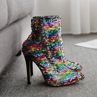 High-heel Sequined Short Boots