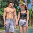 Couple Matching Plaid Swim Shorts / Ruffled Swim Top / Plaid Swim Skirt