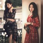 3/4-sleeve Crochet Lace Midi A-line Dress
