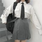 Printed Oversize Shirt / High-waist Mini A-line Skirt