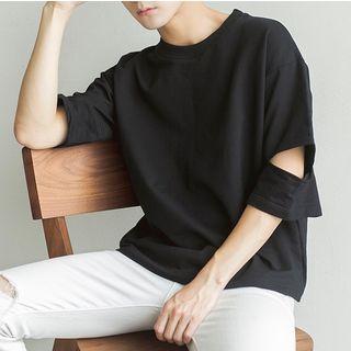 Short-sleeve Plain Cut Out T-shirt