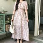 V-neck Floral Short-sleeve Midi Dress