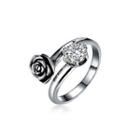 925 Sterling Silver Vintage Fashion Rose Adjustable Split Ring With Cubic Zircon Silver - One Size