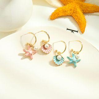 925 Sterling Silver Asymmetric Sea Shell Drop Earring