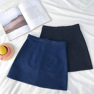 Plain High-waist Fleece Denim Skirt