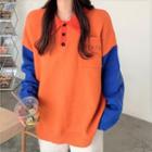 Colored Panel Knit Polo Shirt